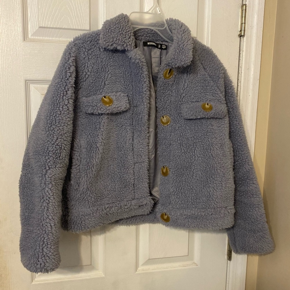 Dusty Blue Fuzzy Thick Bomber Jacket // Condition: very good